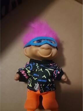 Vintage Troll Doll T.N.T 1991 Pink Hair Ski Goggles & Outfit